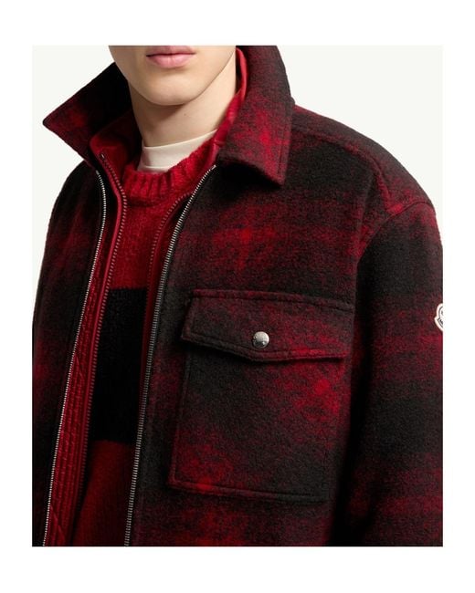 Moncler Red Check Jersey Zip-Up Shirt for men