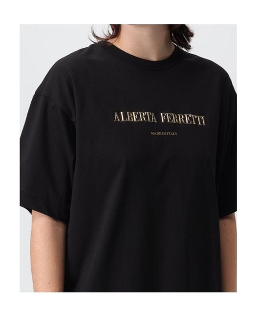 Alberta Ferretti Black Logo Printed Crewneck T-Shirt
