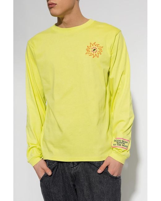 Gcds Yellow Logo Printed Long-Sleeved T-Shirt for men