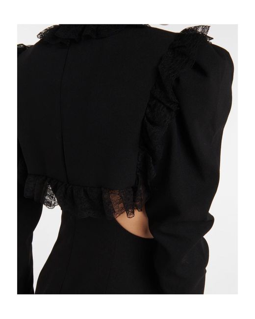 Alessandra Rich Black Lace-Trimmed Wool-Blend Minidress