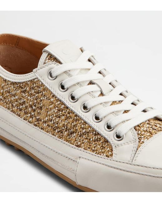 Tod's White Lace-Up Tweed Sneakers
