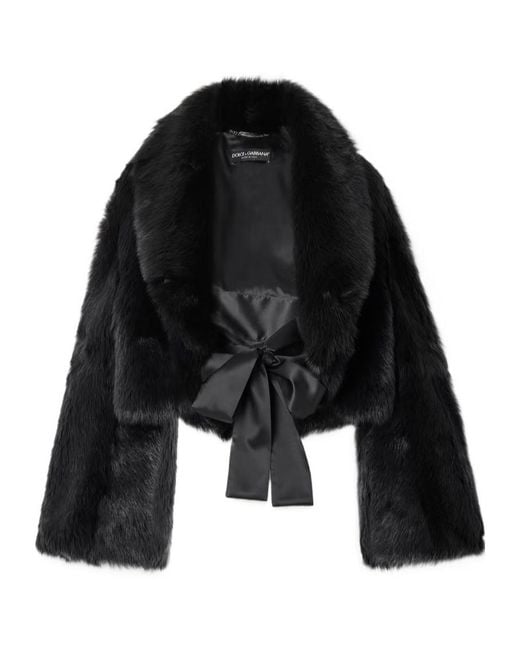 Dolce & Gabbana Black Belted Faux-Fur Jacket