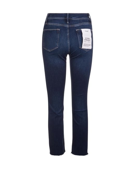 FRAME Blue High Waist Straight Jeans