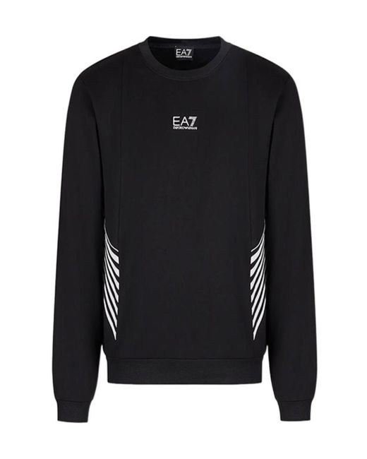 EA7 Black Round-Necked Logo Sweater for men