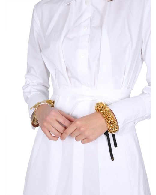 Patou White Cut Out Detailed Pleated Mini Shirt Dress