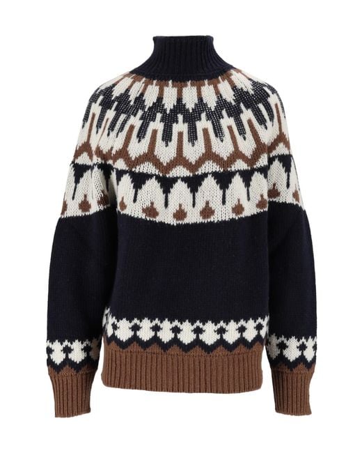 Ermanno Scervino Black Fair Isle-Knit Wool Sweater