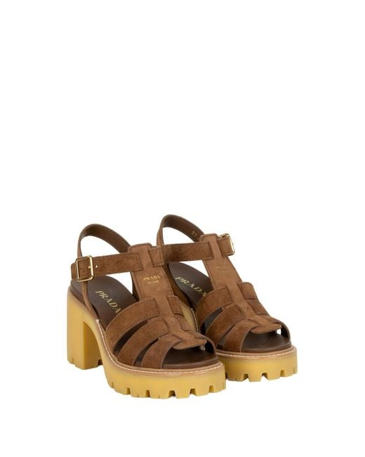 Prada Brown Block-Heeled Sandals