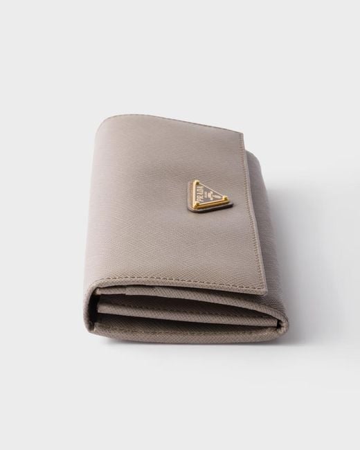 Prada Gray Triangle-Logo Leather Wallet