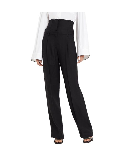 Brunello Cucinelli Black High-Rise Wide-Leg Trousers