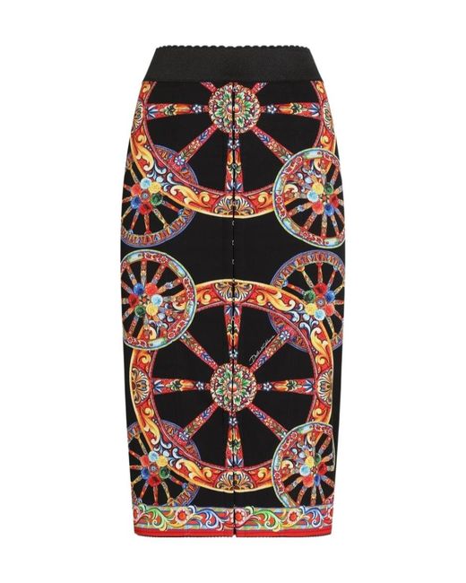 Dolce & Gabbana Black Carretto-Print Charmeuse Long Skirt