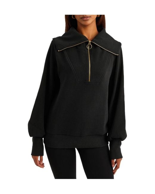Varley Black Stretch-Cotton Half-Zip Sweatshirt