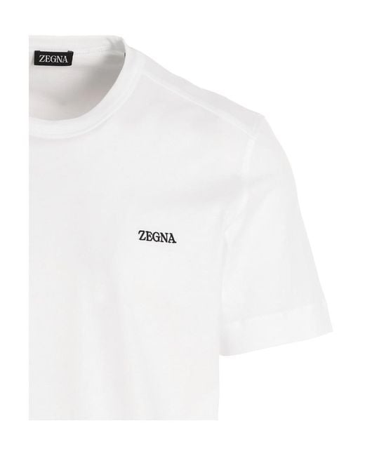Zegna White Logo Embroidered Crewneck T-Shirt for men