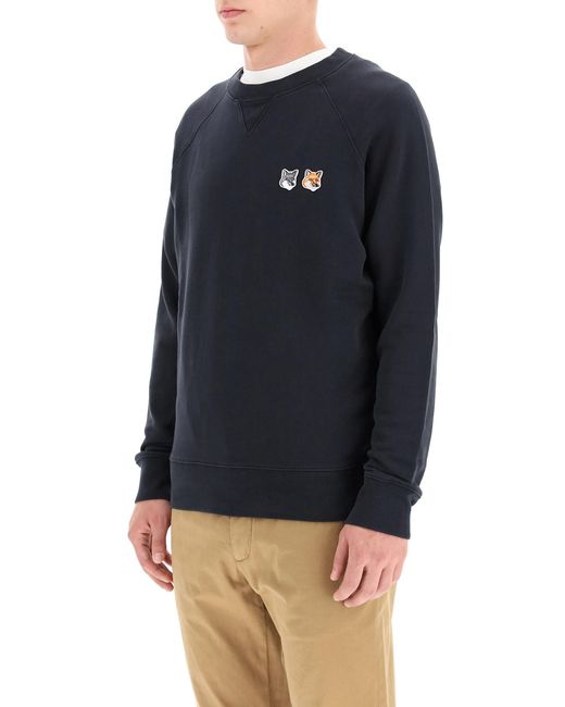 Maison Kitsuné Blue Logo-Patch Crew Neck Sweater for men