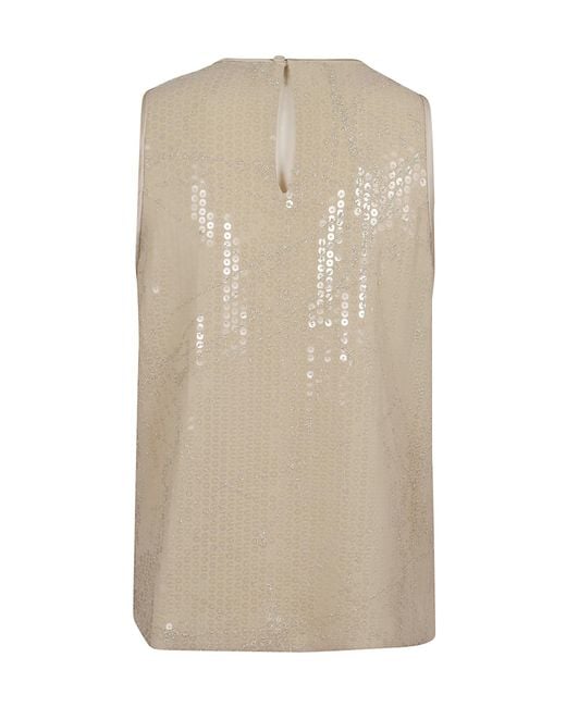 Peserico Natural Georgette Top With Sequin Embroidery