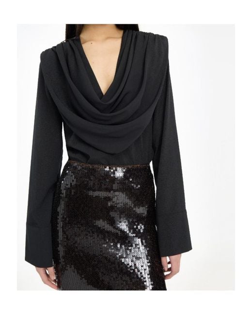 ROTATE BIRGER CHRISTENSEN Black Draped Blouse