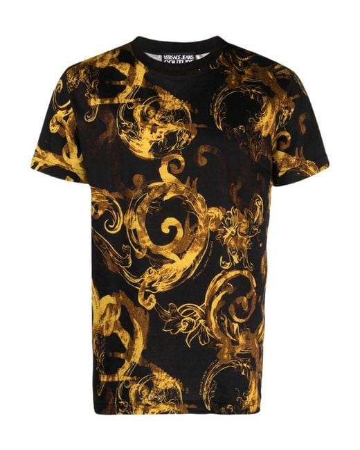 Versace Jeans Black Couture Baroque Printed Crewneck T-Shirt for men