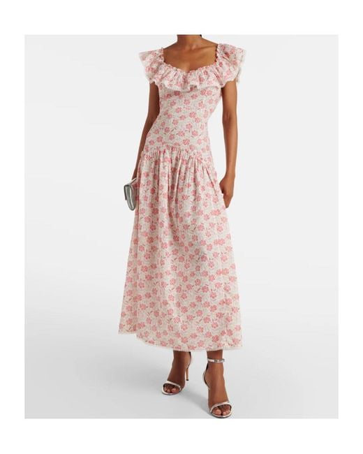 Rixo Pink Floral Ruffle Dress