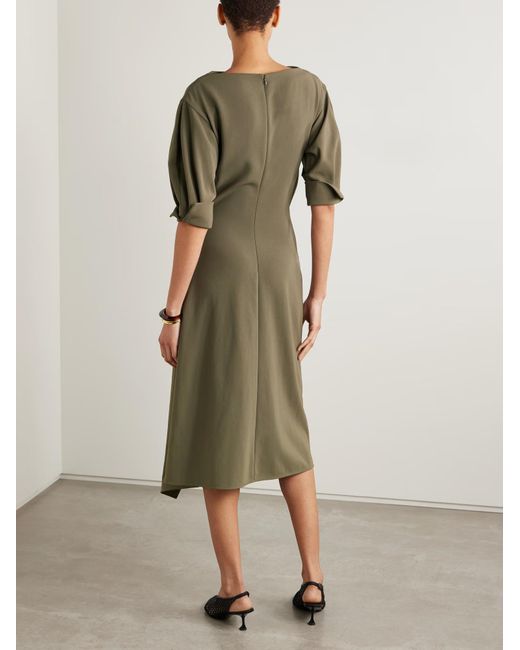 Proenza Schouler Green Maisie Wrap-Effect Pleated Crepe Midi Dress