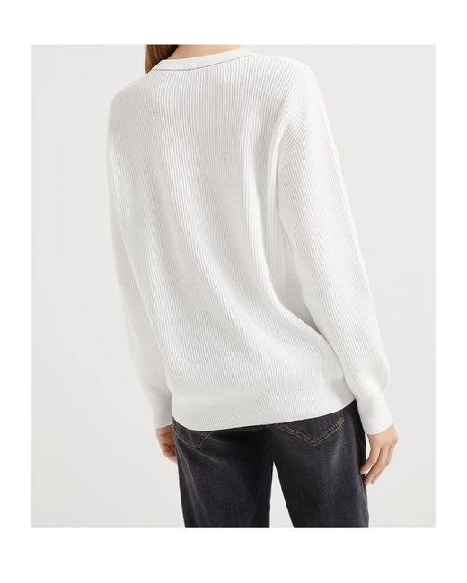 Brunello Cucinelli White Cotton Sweater