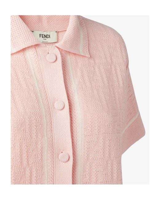 Fendi Pink Ff Crochet Polo Shirt