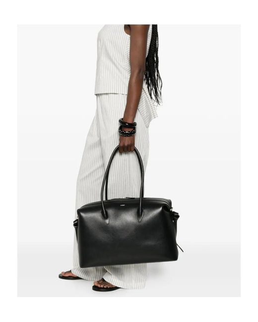 Yuzefi Black Large Brioche Leather Tote Bag