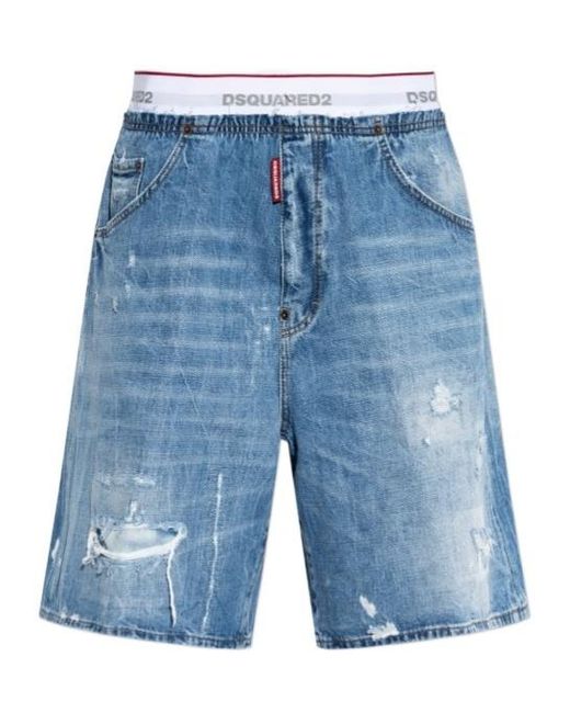 DSquared² Blue Surfer Distressed Bermuda Shorts for men