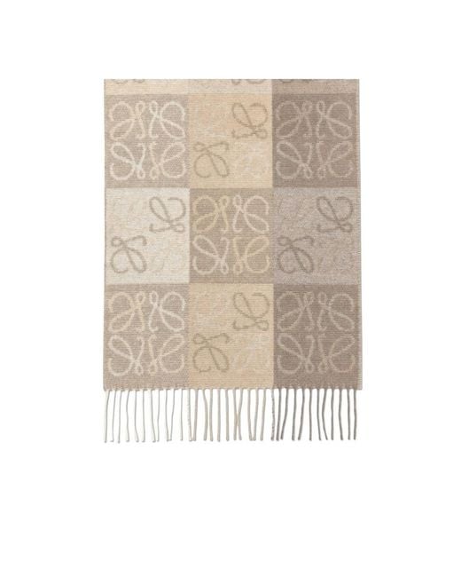 Loewe Natural Checkerboard Fringed Edge Scarf