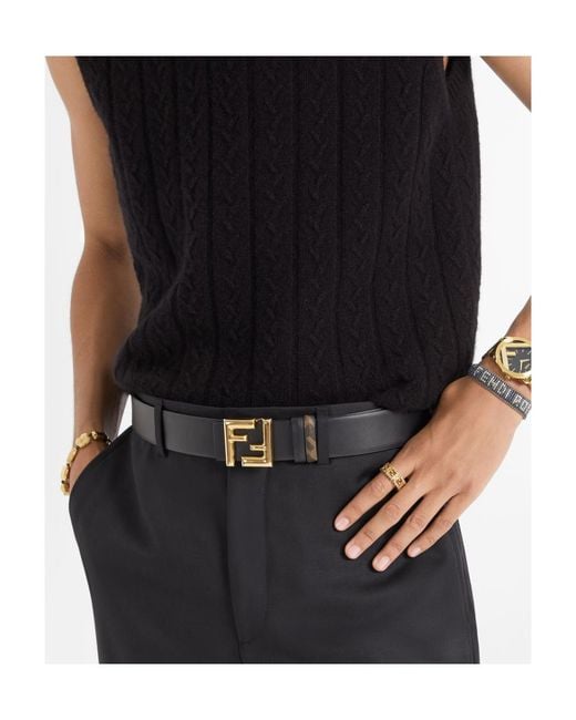 Fendi White Ff Motif Reversible Buckle Belt for men