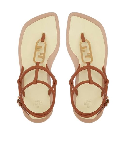 Fendi Brown Olock Thong Sandals