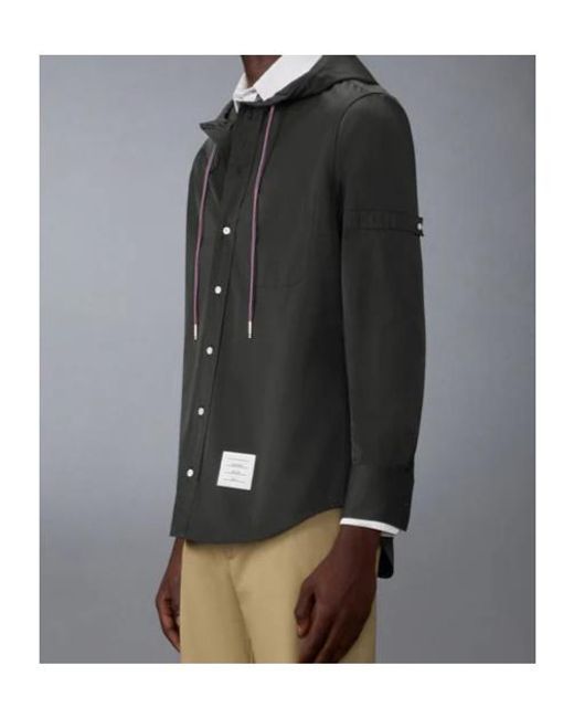 Thom Browne Black Hooded Armband-Detail Shirt for men