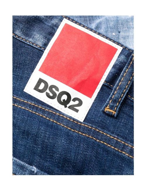 DSquared² Blue Paint Splatter Distressed Skinny Jeans
