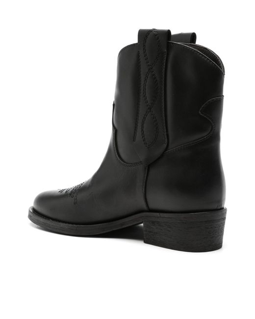 Via Roma 15 Black Leather Ankle Boots