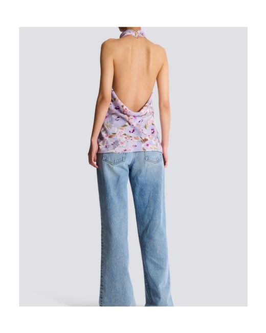 Balmain Purple Floral Halterneck Top