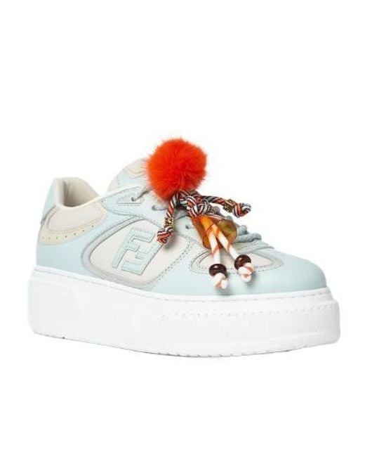 Fendi White Match Platform Low-Top Sneakers