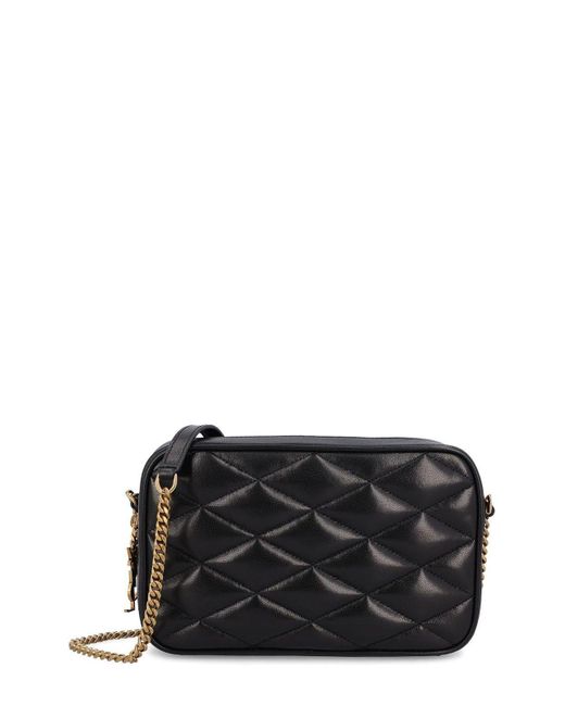 Saint Laurent Black Logo Plaque Zip-Up Shoulder Bag