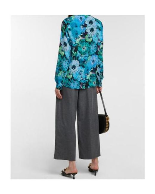 Stella McCartney Blue Floral Silk Crêpe De Chine Blouse