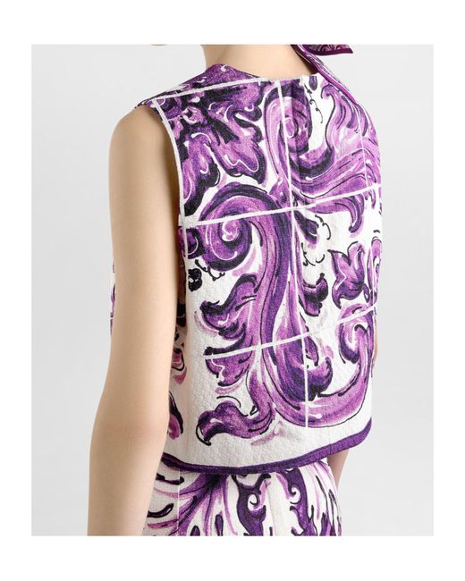 Dolce & Gabbana Purple Majolica Printed Sleeveless Top