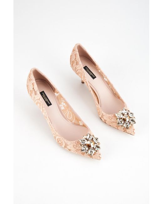 Dolce & Gabbana Pink Embellished Lace Pumps