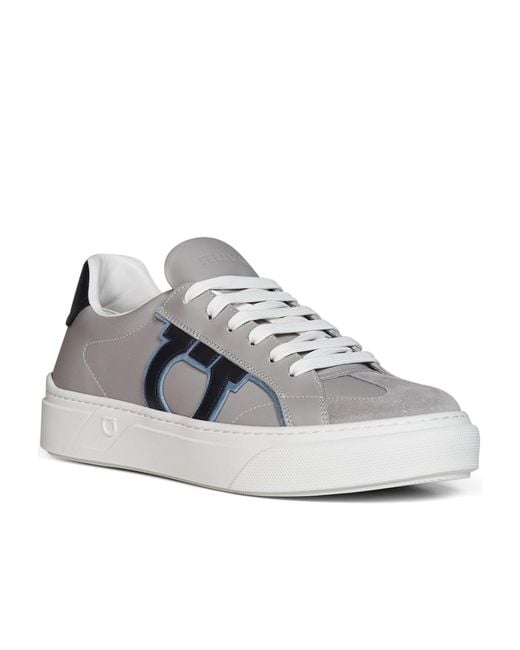 Ferragamo Gray Ferragamo Logo Patch Lace-Up Sneakers for men