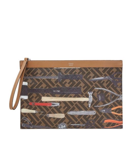Fendi Brown Ff Medium Flat Pouch for men