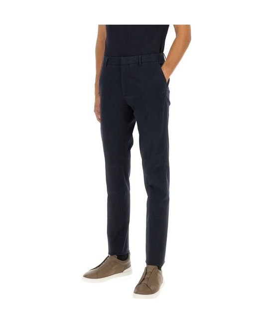 Zegna Blue Straight Cut Raw Hem Trousers for men