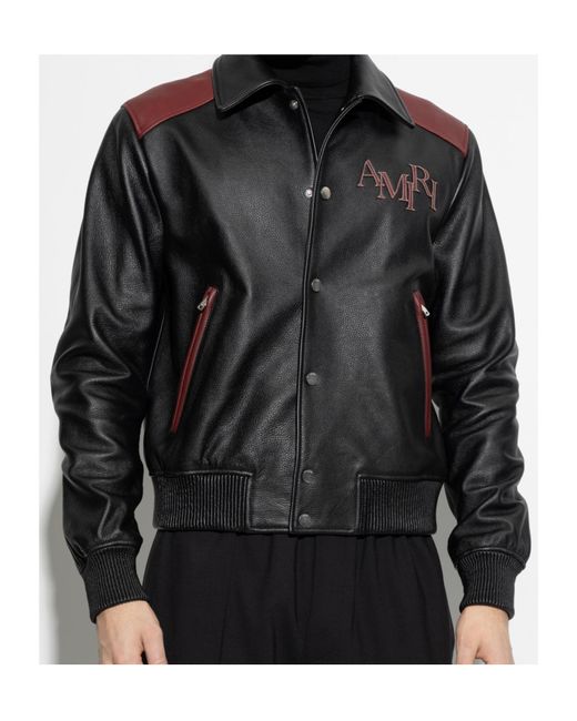 Amiri Black Logo Patch Leather Jacket for men