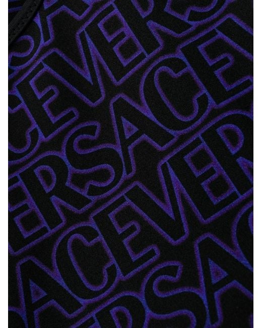 Versace Blue Logo-Printed One-Piece Reversible Swimsuit