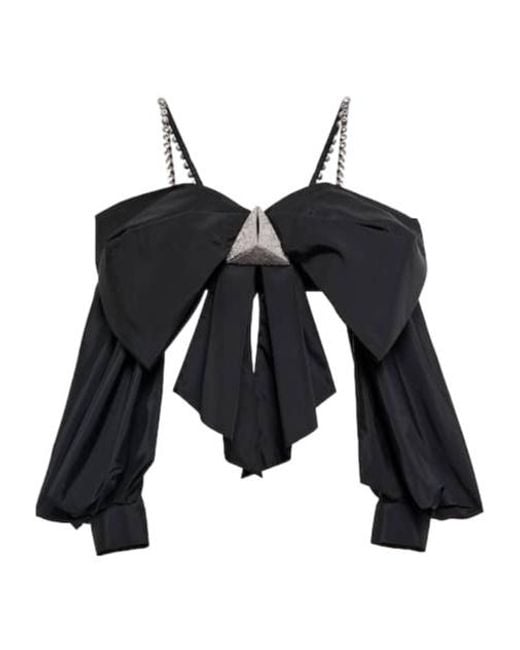 Area Black Embellished Off-Shoulder Taffeta Top