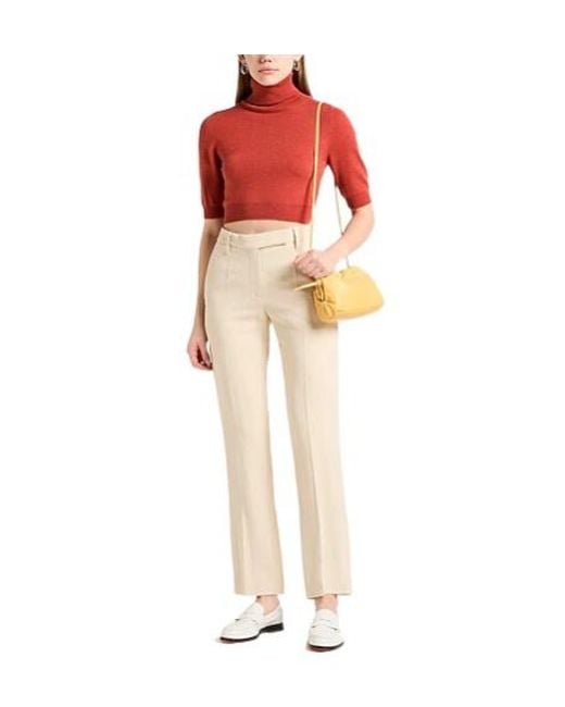 Brunello Cucinelli Red Solid Cashmere Knit Short Sleeve Top