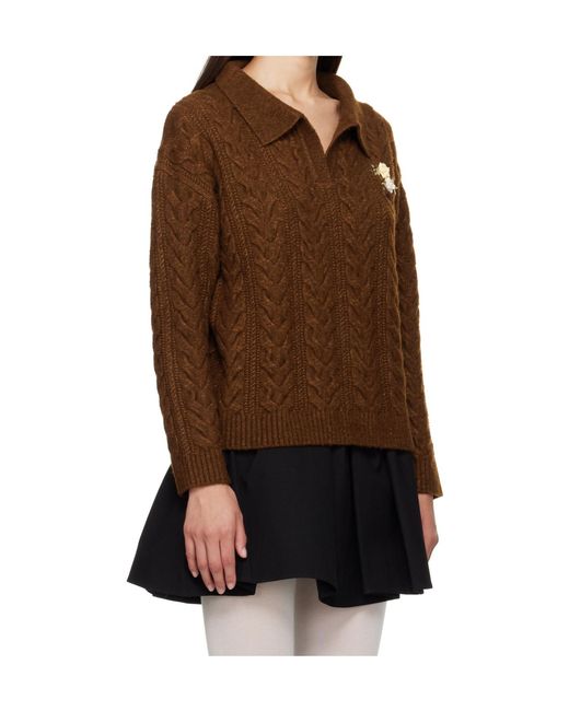 ShuShu/Tong Brown Floral-Appliqué Polo Jumper