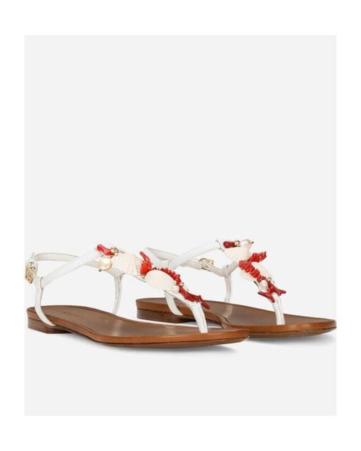 Dolce & Gabbana White Embellished Thong Sandals
