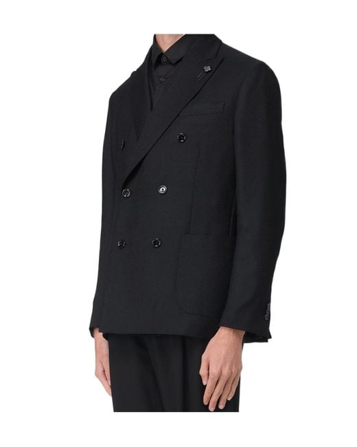 Lardini Black Double-Breasted Wool Jacket for men