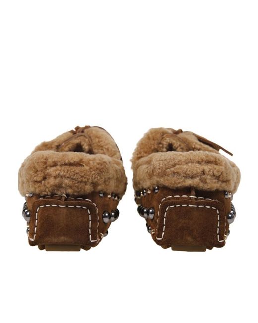 Strategia Brown R 54 Studded Shearling Flat Shoes