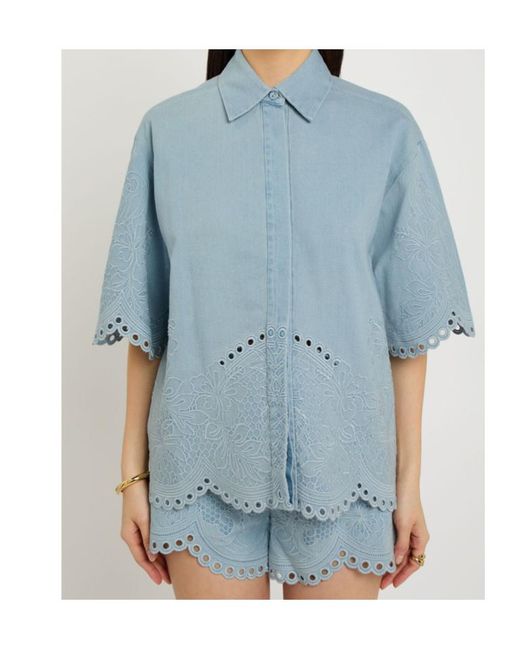 Zimmermann Blue Daylight Embroidered Denim Shirt